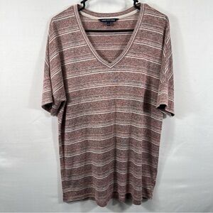 Calvin Klein Womens Mauve Striped V-Neck Tee 0852